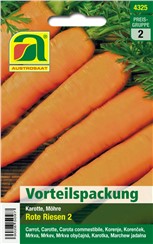 Karotten, Möhren "Rote Riesen 2":   Lange, spitz zulaufende Lagersorte.