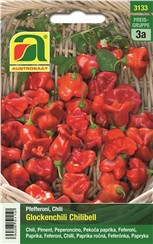 Pfefferoni, Glockenchili "Chilibell":   Glockenförmiger, dekorativer, hochwachsender Chili. Die kleinen Früchte reif