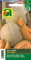 Zuckermelone "Charentais":   Die Zuckermelone Charentais hat eine weißlich grüne, hellgelbe oder sandgelb