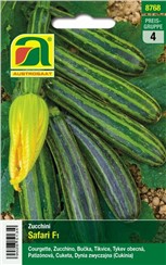 Zucchini "Safari F1":   Eine ertragreiche Sorte mit gestreiften, zylindrischen Früchten, nicht ranke