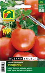 Tomate "Kremser Perle":   Eine früh reifende Buschtomate mit mittelgroßen, runden Früchten.