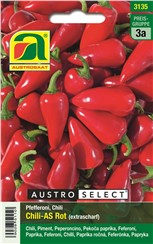Pfefferoni "Chili-AS Rot":   Ein von dunkelgrün auf rot abreifender Chili mit kleinen, kegelförmigen, ext