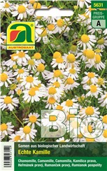 Kamille BIO "Echte Kamille":   Eine einjährige, krautige Pflanze. Sie liebt sonnige Standorte und bevorzugt