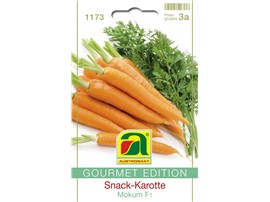 Snack-Karotte "Mokum F1":   Frühe Karotte mit zylindrischen Wurzeln. Bei engerem Stand optimal als Snack