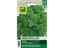 Petersilie "Afrodite":   Multipill - für leichte Aussaat und buschige Pflanzen. Eine Pille vereint me