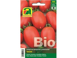 Tomate BIO "Roma VF":   Eine robuste, ca. 150 cm hohe Freilandsorte mit ovalen Früchten.