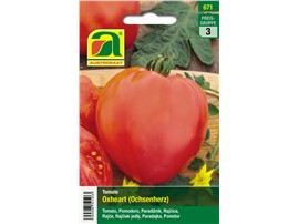 Tomate "Oxheart (Ochsenherz)":   Bringt große, bis zu 0,5 kg schwere, fleischige, herzförmige Früchte.