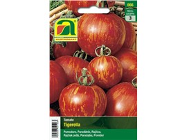 Tomate "Tigerella":   Eine ertragreiche Sorte mit mittelgroßen, orange gestreiften Früchten.