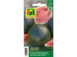 Wassermelone "Sugar Baby":   Bildet 1,5-2,5 kg schwere Früchte mit hellrotem Fleisch.