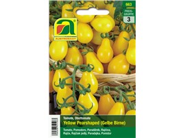 Tomate "Yellow Pearshaped (Gelbe Birne)":   Eine ertragreiche Sorte mit birnenförmigen, ca. 3,5 cm langen Früchten.