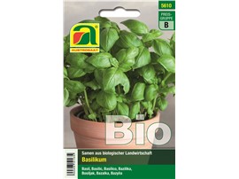 Basilikum BIO "Hohes Grünes":   Ein hoch wachsendes Basilikum (45 - 60 cm) mit großem Blatt, das sich auch f